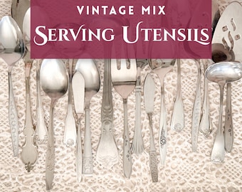 Vintage Mismatched Stainless Steel Serving Utensils | Mix & Match Holiday Buffet Serving Set | Retro Tablescape | Hosting Gift