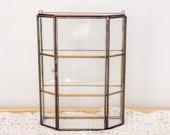 Vintage 3 Tier Brass & Glass Curio Cabinet | Etagere Display MCM Brass Glass Curio Cabinet Shelf  Display Case | Housewarming Gift
