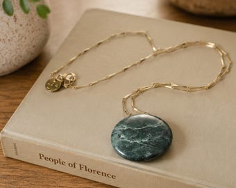 Green Jade Nephrite Necklace Vintage Style Bar Necklace | Retro | Boho