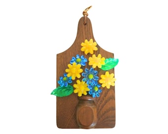 MCM Lucite Flower Arrangement Wall Hanging | Vintage Wood Vase | Gallery Wall Eclectic Home Decor