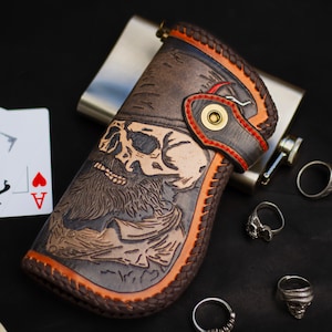 HANDMADE LEDER Lang Biker geschnürt Brieftasche Schädel Voodoo Risiko, Bifold punziert Handprägung geschnürt Brieftasche, Herren Brieftasche, Trucker Leder Brieftasche