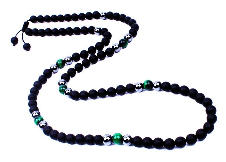 Onyx Tiger Eye Gemstone Necklace Mens Beaded Necklace Etsy