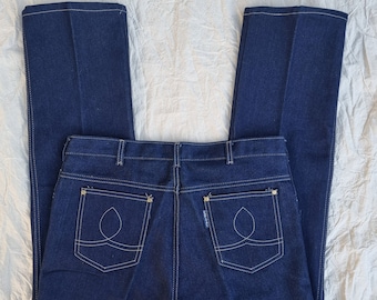 M-L 34" | Dark wash 1970's denim | Contrast Stitching | High waisted | by Capital Fashion