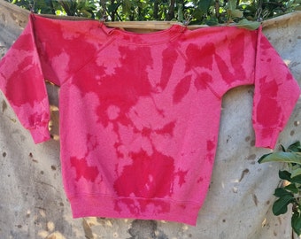 XS-S | Vintage Sweatshirt | Red and Pink Custom Bleach Dyed | Handmade