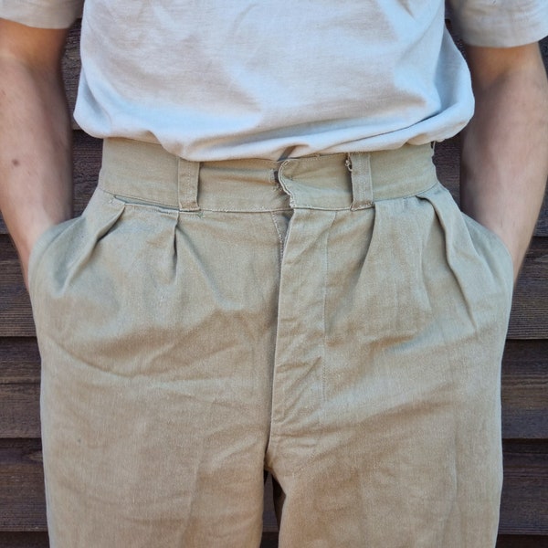 2x | 28" Waist | 40s 50s | Army Military Beige Chino Pants | True Vintage