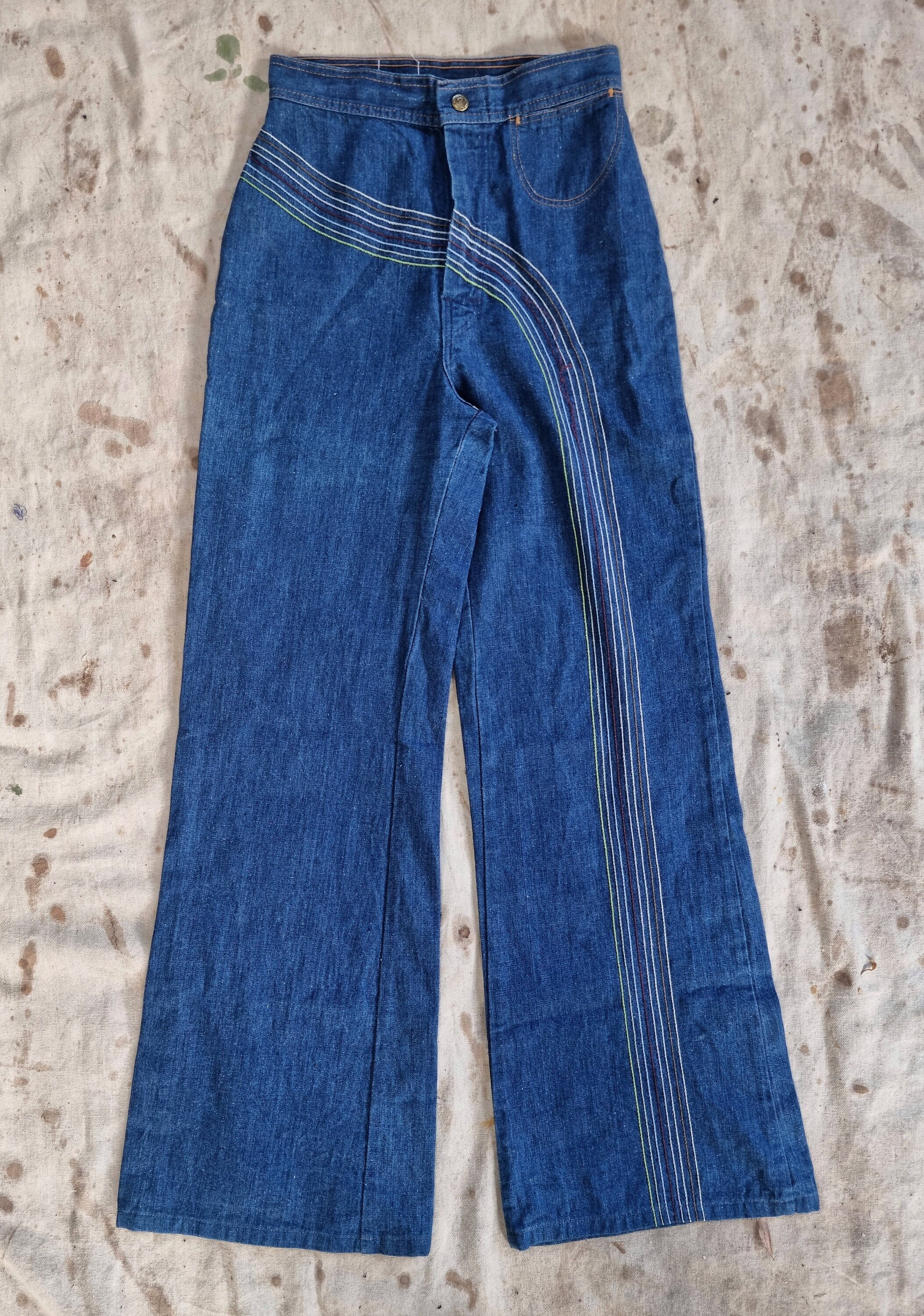 70s Rainbow Bell Bottom Jeans 26x29 / Vintage 1970s Rainbow