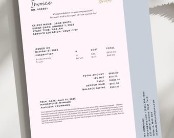 Beauty Invoice Template | Hair & Makeup Artist Invoice | Canva Editable Template