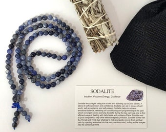 Mala beads 6 mm Stretchy Bracelet Sodalite STONE of SELF-EXPRESSION and Confidence /  108 Mala bead / Mala bracelet, Mala Meditation Beads