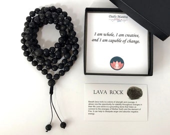 Mala beads Knotted 8 mm Lava Rock beads / STONE of STRENGTH and COURAGE beaded bracelet / Men prayer beads / Mala beads 108 Women Yoga Beads