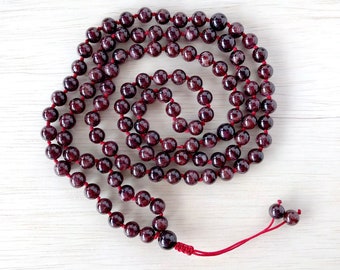 GARNET For Depression, Self - Love /  Healing Prayer Beads / Knotted 8 MM Meditation Beads / Yoga Gemstone Jewelry / Mala beads 108 Handmade