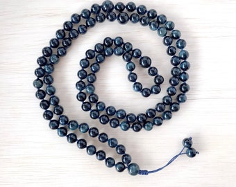 Meditation prayer beads / 8 MM Knotted BLUE TIGER Eye /  Mala necklace Focus 108 Mala beads / Meditation beads / Yoga Adjustable Mala