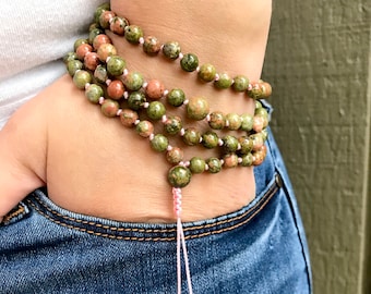 6 mm UNAKITE Beaded bracelet, Meditation bracelet, Yoga bracelet, Yoga jewelry, 108 Mala beads, Mala bracelet, Mala necklace, Yoga for women