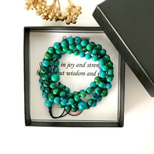 Chrysocolla Mala Bead Bracelet: Hand Knotted 108 Bead, Calming