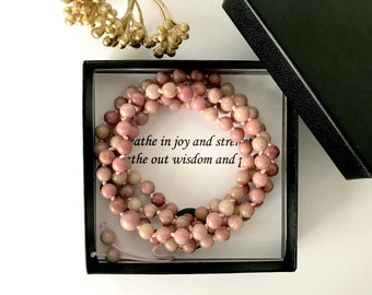 RHODONITE - LOVE Prayer beads, Yoga beads, 108 Mala beads, Mala jewelry, Yoga gift, Yoga bracelet, Meditation jewelry, Meditation beads