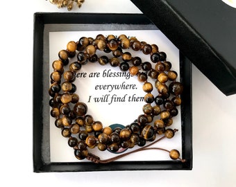 Bracciale Mala con perline di occhio di tigre: protezione, buona fortuna, regolabile