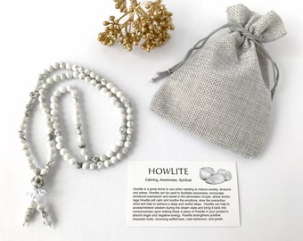 Howlite Mala Bead Bracelet: Handmade Yoga Meditation Jewelry