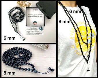 Mala beads 6MM or 8 MM Knotted BLUE TIGER Eye prayer beads / Mala necklace / Focus Meditation beads / Yoga bracelet /  Adjustable 108 Mala