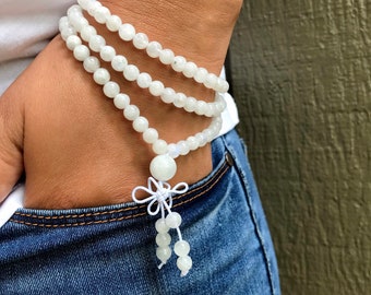 Mala Wrap Bracelet MOONSTONE Women Gift / June Birthstone / Mala 108 beads 6 mm Stretchy cord Natural stone / 108 Mala bead, Mala bracelet