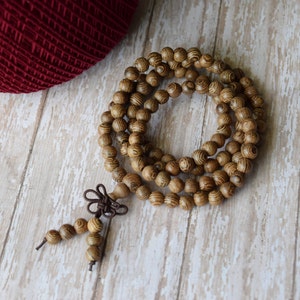 108 Mala Bead, 6MM Wood Bead Mala, Wood Bracelet, Bead Bracelet, Mala Bracelet, Buddhist Jewelry, Prayer Bracelet, Yoga Meditation Healing