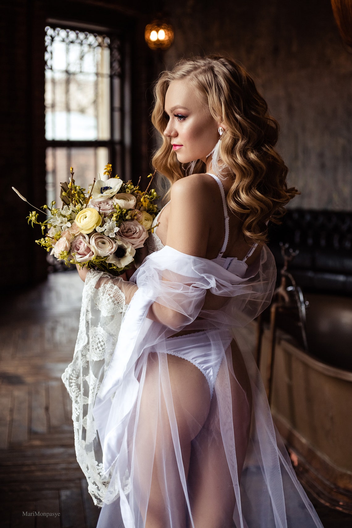 White Lace Robe Short Tulle Robe Sheer Robe Wedding Robe Etsy