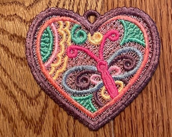 Lace Heart with Butterfly: Multicolored Window Decoration