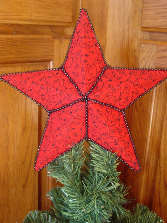 Red And Black Print Barn Star Tree Topper Etsy