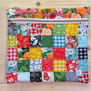 Quilted Patchwork Project Bag – Handmade Zippered Bag for Cross Stitch, Needlepoint & Sewing Projects