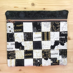 Quilted Patchwork Project Bag – Handmade Zippered Bag for Cross Stitch, Needlepoint & Sewing Projects