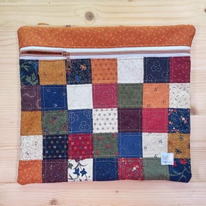 Quilted Patchwork Project Bag – Handmade Zippered Bag for Cross Stitch, Needlepoint & Sewing Projects