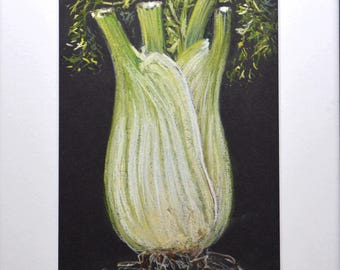 Fennel Botanical Illustration – Original Soft Pastel Still Life on Black Paper