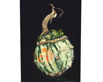 Botanical Pumpkin Painting – Soft Pastel Still Life, Handmade Art