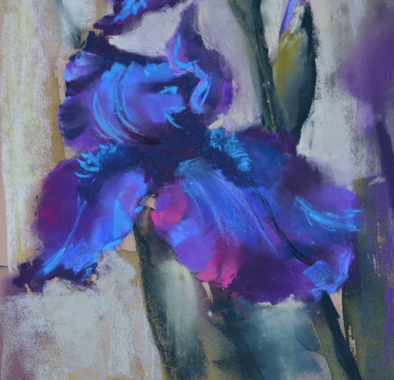 Original Purple Iris Pastel Painting – Floral Impressionist Art - Etsy