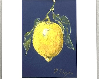 Lemon Still Life – Soft Pastel on Dark Blue Paper