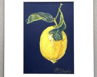 Lemon Still Life – Soft Pastel on Dark Blue Paper