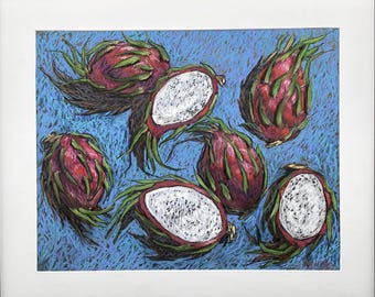 Dragon Fruit Pastel Painting – Still Life Kitchen Wall Art