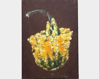 Original Pumpkin Pastel Painting – Botanical Autumn Still Life