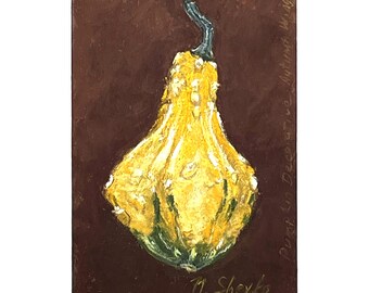 Original Pumpkin Pastel Painting – Botanical Still Life, Autumn Art