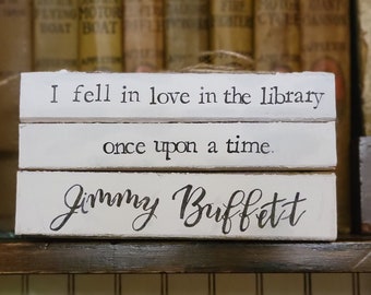 Jimmy Buffett tribute handmade stamped book stack; book lover gift; beach house decor; beach lover gift; library decor; teacher gift
