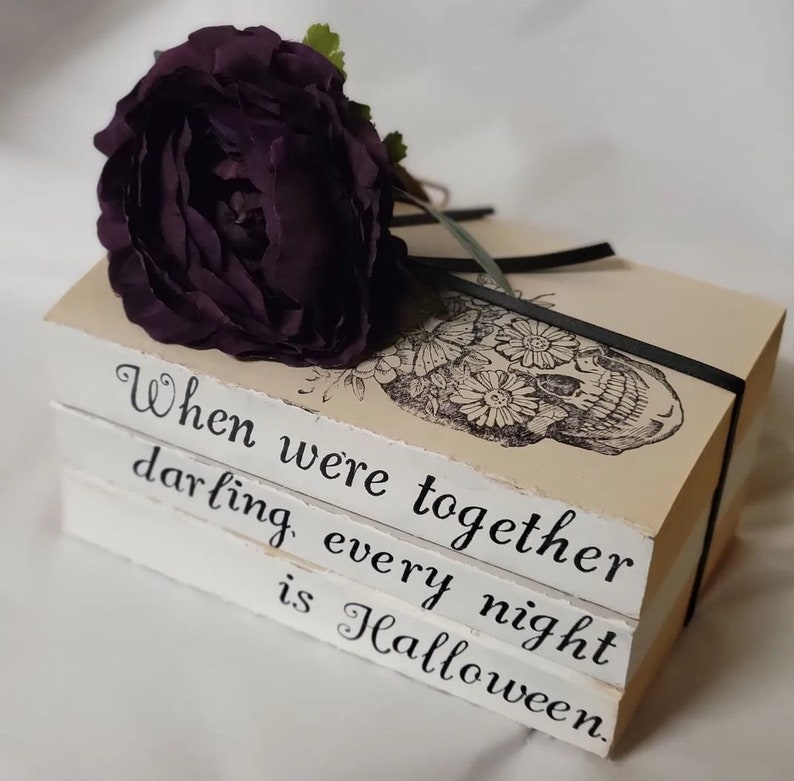 Halloween Stamped Book decor Halloween Wedding centerpiece book decor image 1