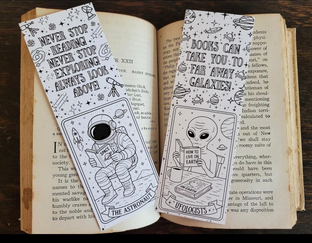 Alien Science Space Coloring Bookmarks; Space Birthday Party Favor ...