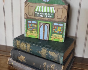Handmade wooden book store house; book lover gift