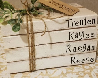 Personalized Family Name stamped book set; family tree; monogram decor; book lovers; home decor; nursery decor; house warming; family gift