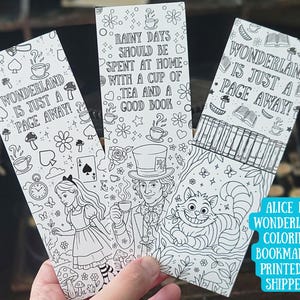 Alice in Wonderland coloring bookmarks; Alice in Wonderland gift; book lover gift; Alice in Wonderland party favor; kid activities