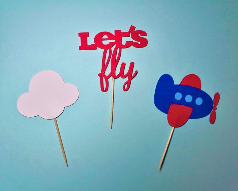 Airplane Cupcake Toppers//let's Fly//clouds//birthday//baby Shower Etsy