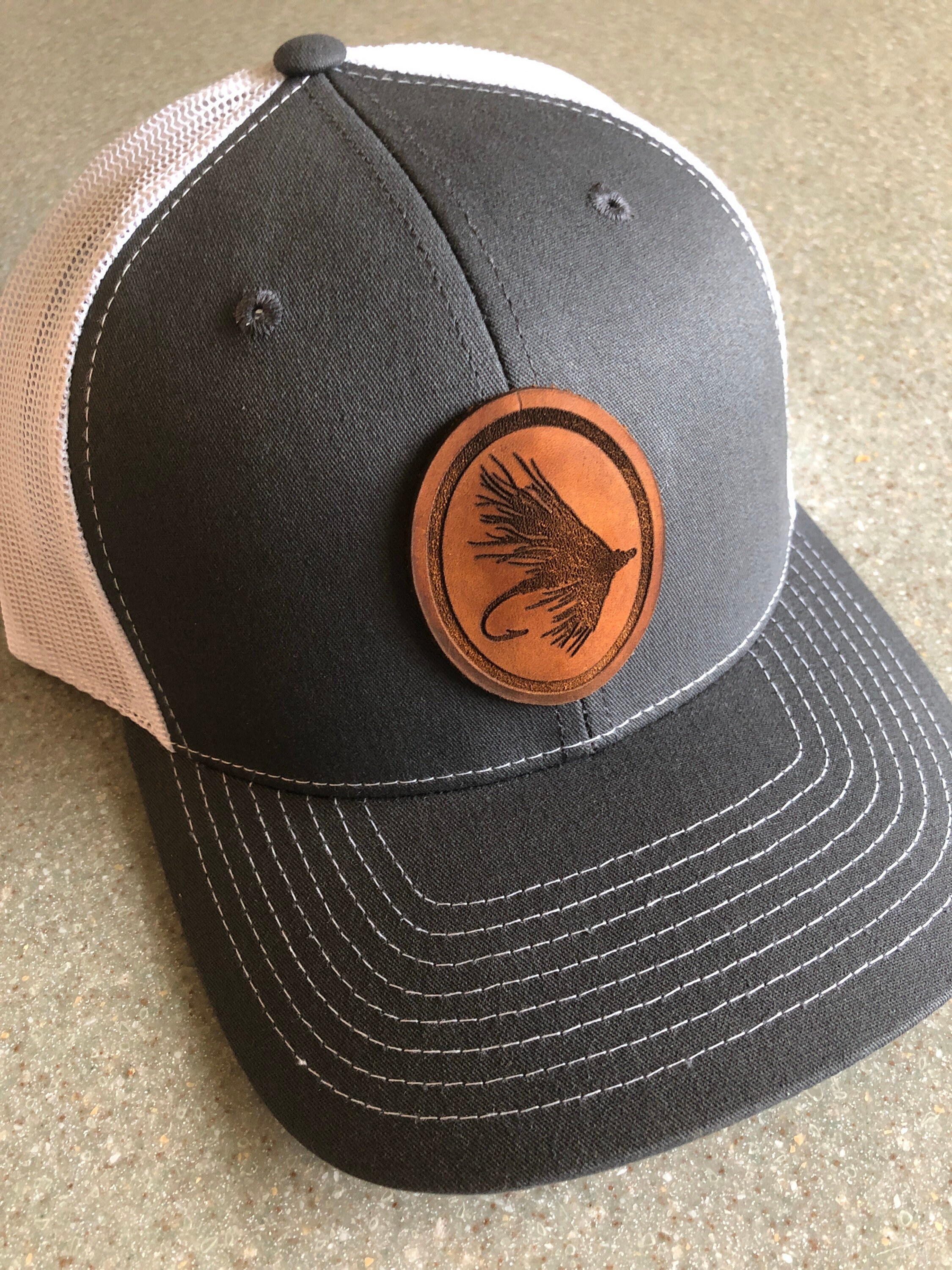Fly fishing hat Richardson trucker hat with leather patch Etsy