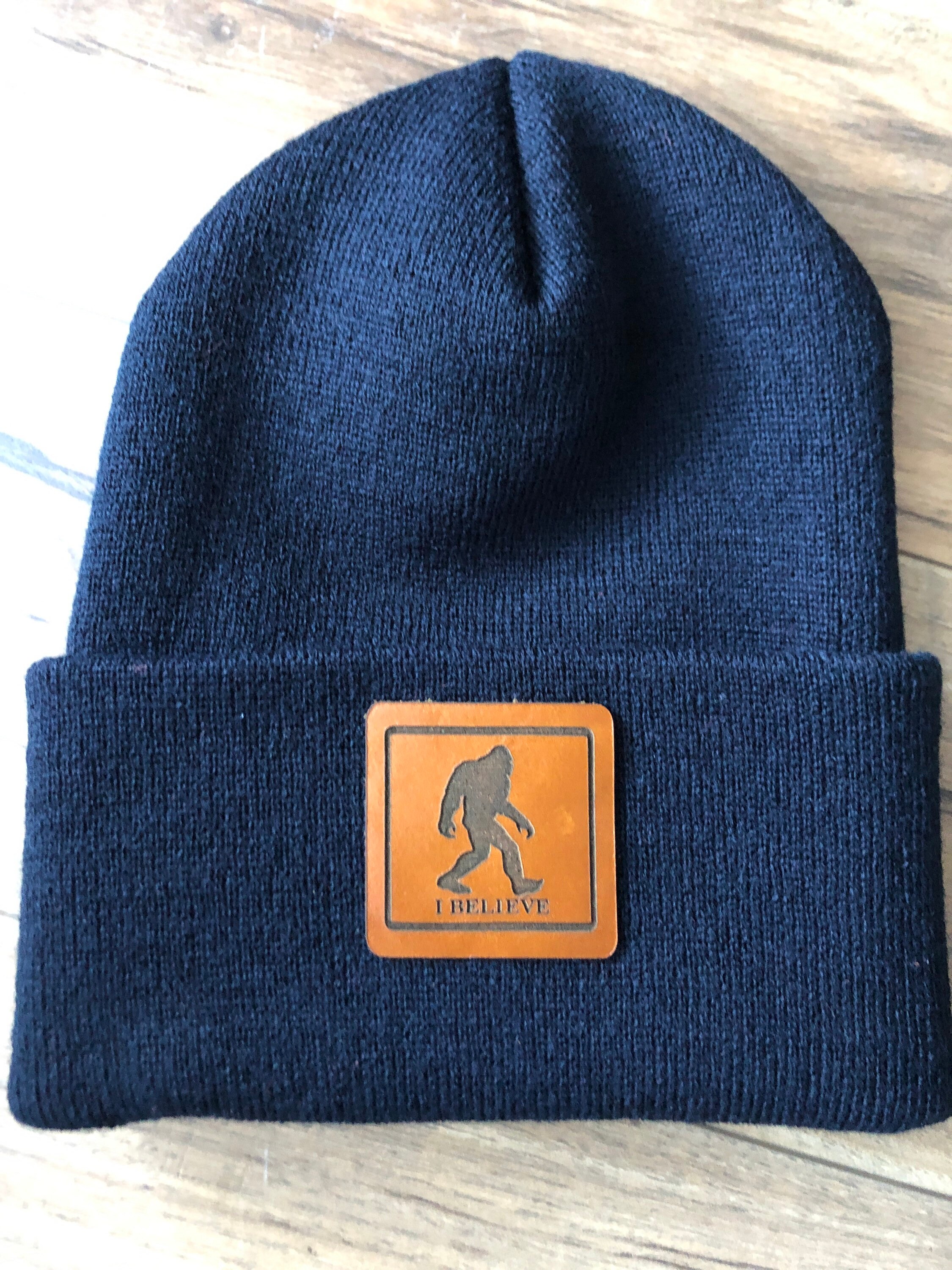 Bigfoot Beanie. Knit Beanie. Leather 