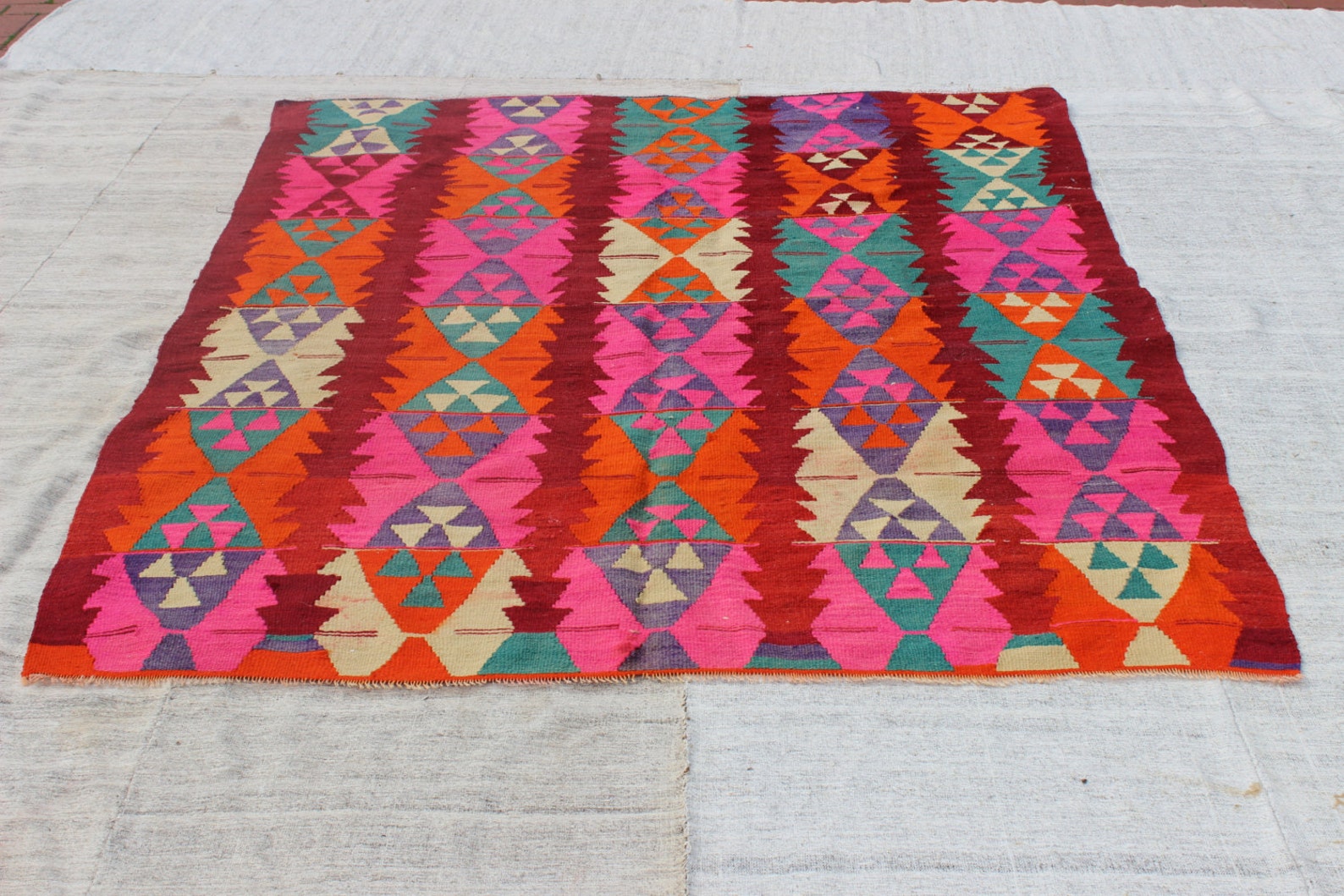 PINK KILIM RUG 7x5.9feet214x174 Cmcolorful Etsy