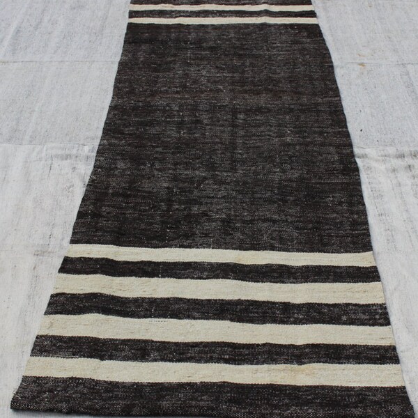 Blanco y negro Kilim corredor, 9,7" x2.4" pies, 290 x 70 cm, cabra pelo Kilim alfombra, alfombra hecha a mano, decorativo Turco corredor de alfombra Vintage, piso alfombra