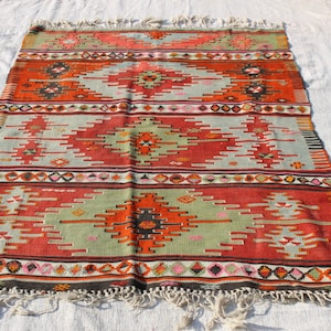 ALFOMBRA KILIM VINTAGE, 16,8 x 10,4 cm, 192 x 124 cm, Alfombra Kilim Turca Hecha a Mano, Alfombra Nómada Tejida, Alfombra Kilim Colorida de la Zona de Anatolia