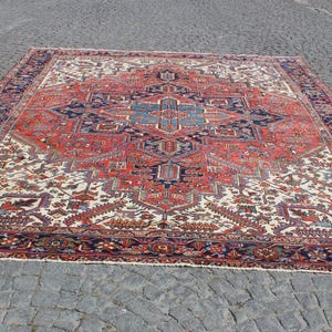 Oversize Heriz Rug,Antique Persian Carpet,Tribal Rug,Handmade Carpet Rug,Vintage Rug,Decorative Handwoven Rug,Colorful Rug